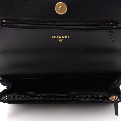 Chanel Tweed Quilted Chanel 19 Wallet On Chain WOC Black Navy Gold 5 of 10