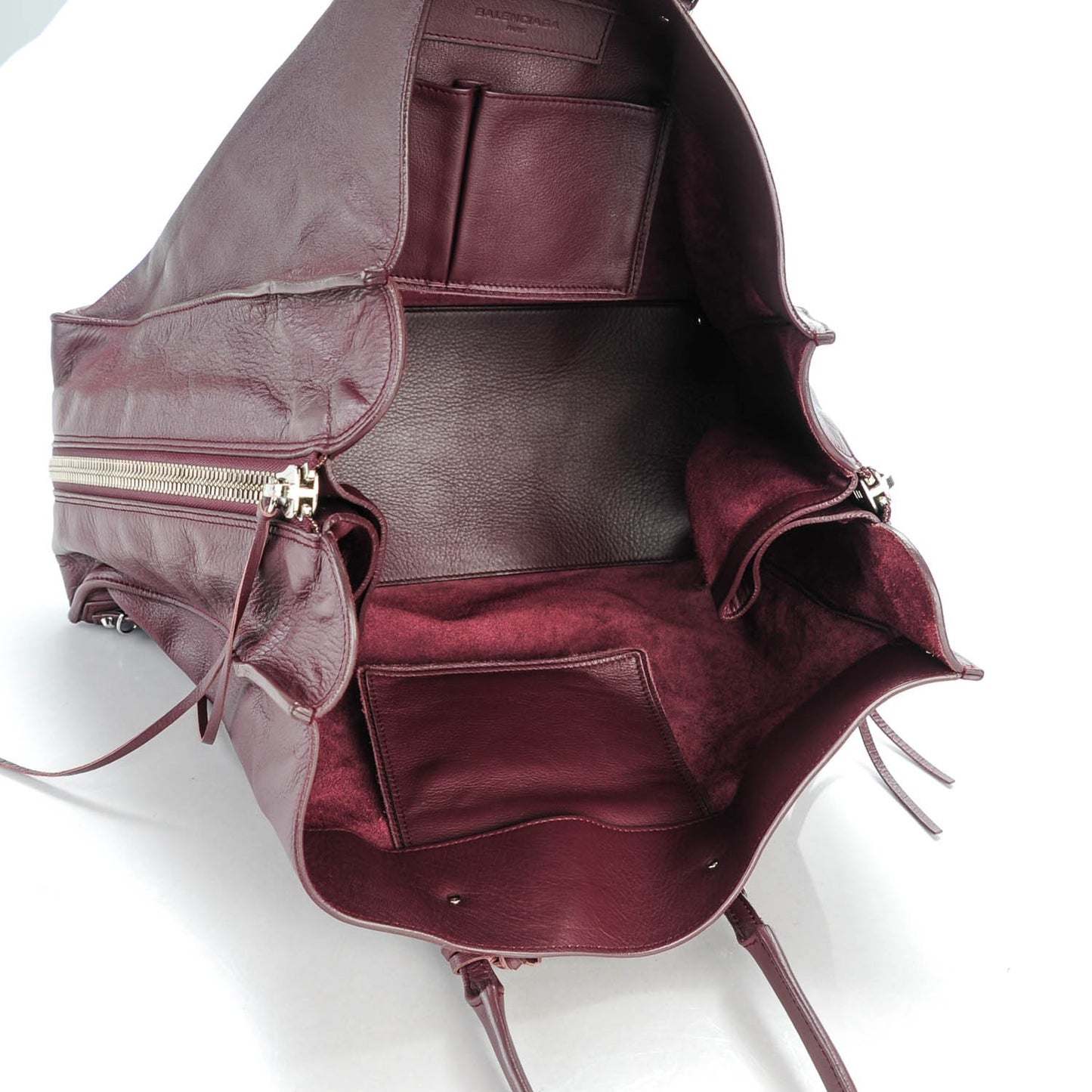 Veau Papier A4 Zip Around Tote Rouge Aubergine