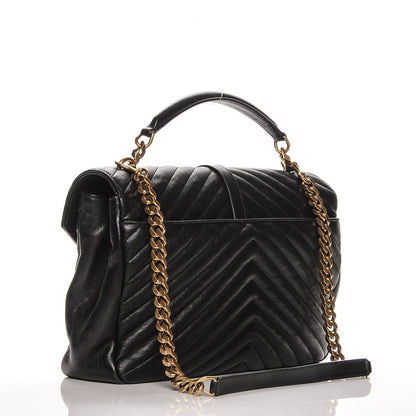 Saint Laurent Sheepskin Matelasse Chevron Monogram Large College Satchel Black 3 of 9
