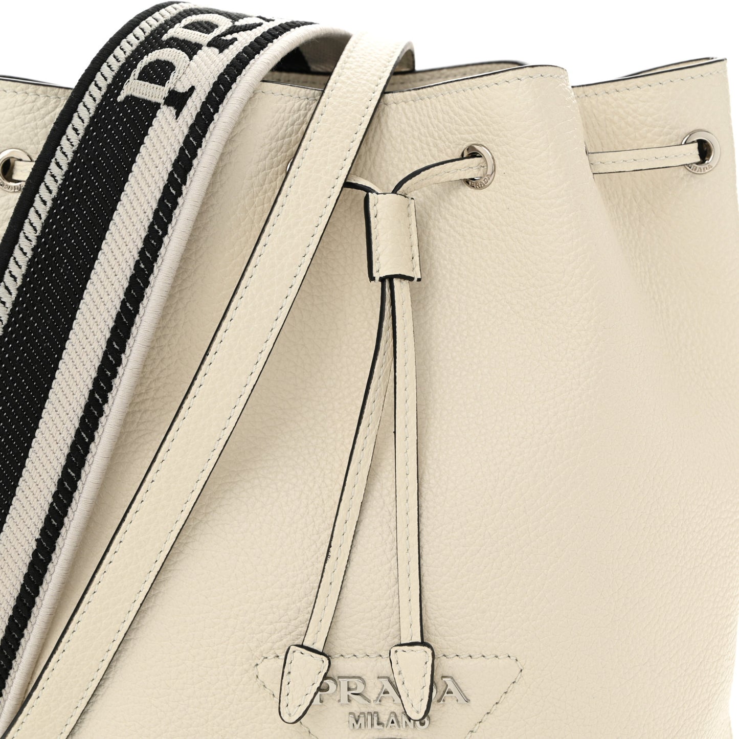 Vitello Daino Soft Drawstring Bucket Bag White
