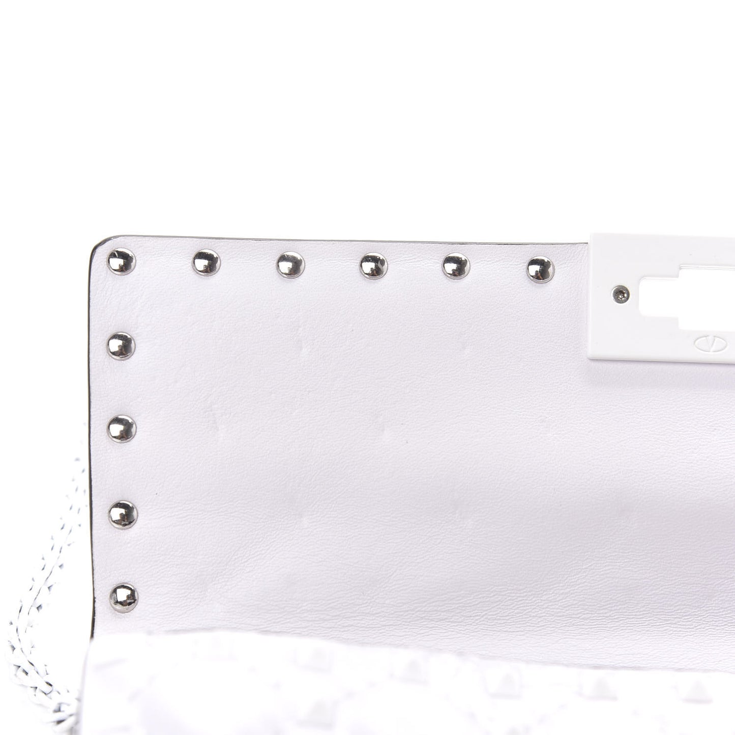 Lambskin Free Rockstud Spike Wallet on Chain Optic White