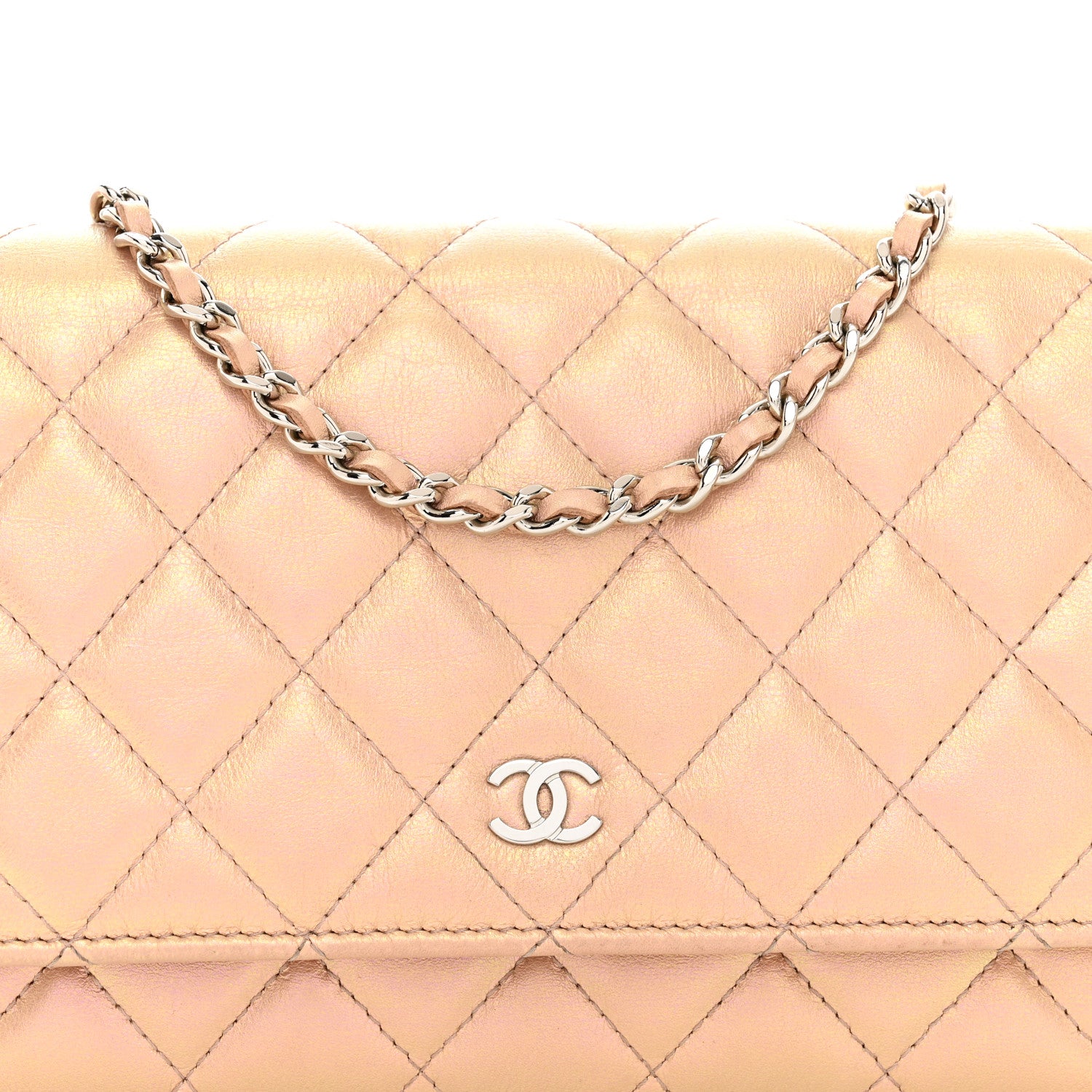 Chanel Iridescent Calfskin Quilted Wallet on Chain WOC Pink 5 of 15