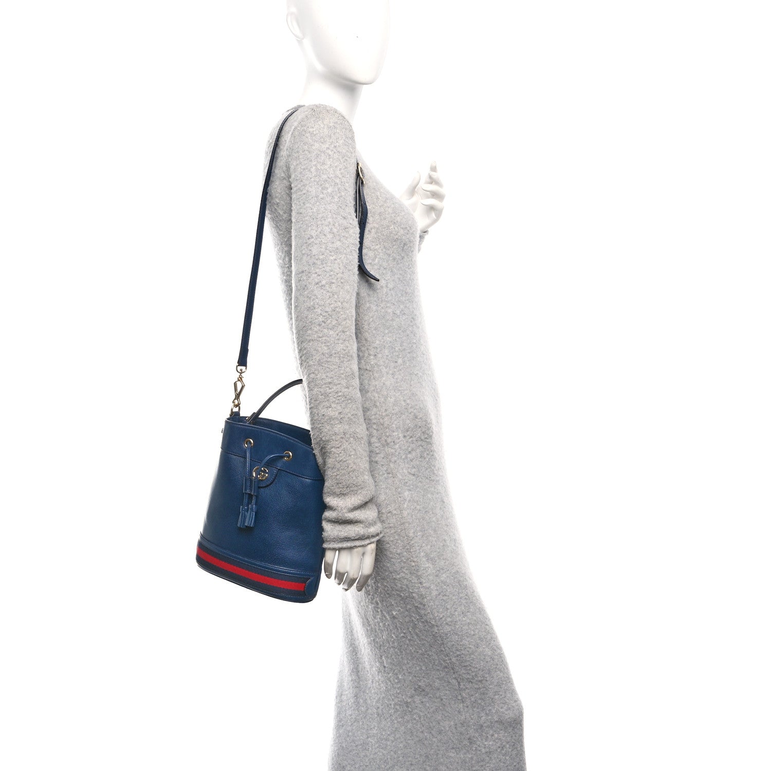 Gucci Soft Textured Calfskin Web Small Ophidia Bucket Bag Blue Agata 2 of 10