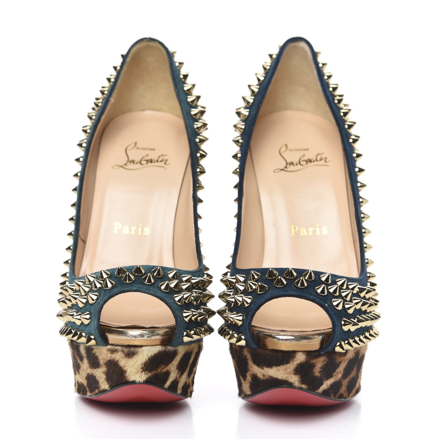 Veau Velours Calf Hair Leopard Lady Peep Spikes VIP 150 Pumps 35.5 Blue Khol Bronze