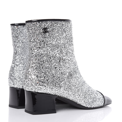 Chanel Glitter Patent Cap Toe Short Boots 38 Silver 4 of 12