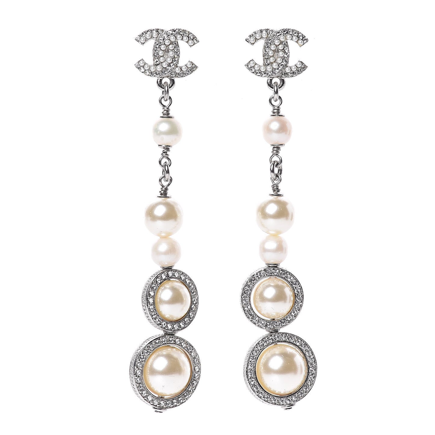 Crystal Pearl CC Drop Earring Silver