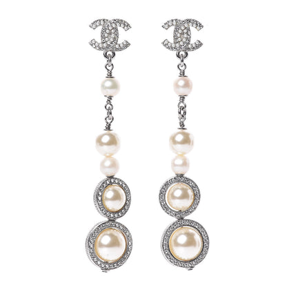 Chanel Crystal Pearl CC Drop Earring Silver 1 of 5