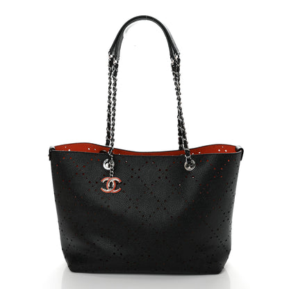 Chanel Perforated Grained Calfskin Small Shopping Tote Black 3 of 12