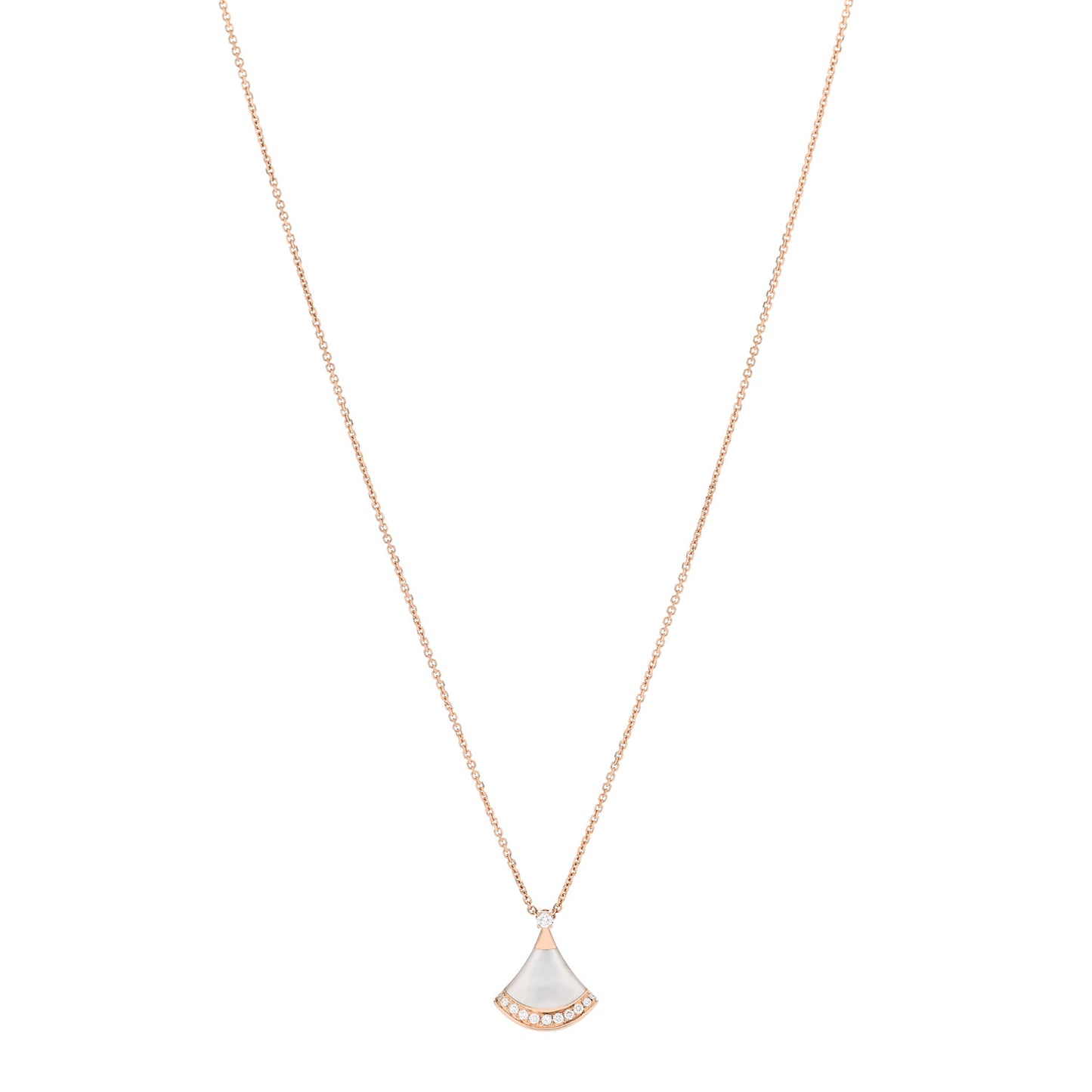18K Rose Gold Diamond Mother of Pearl Divas' Dream Pave Pendant Necklace