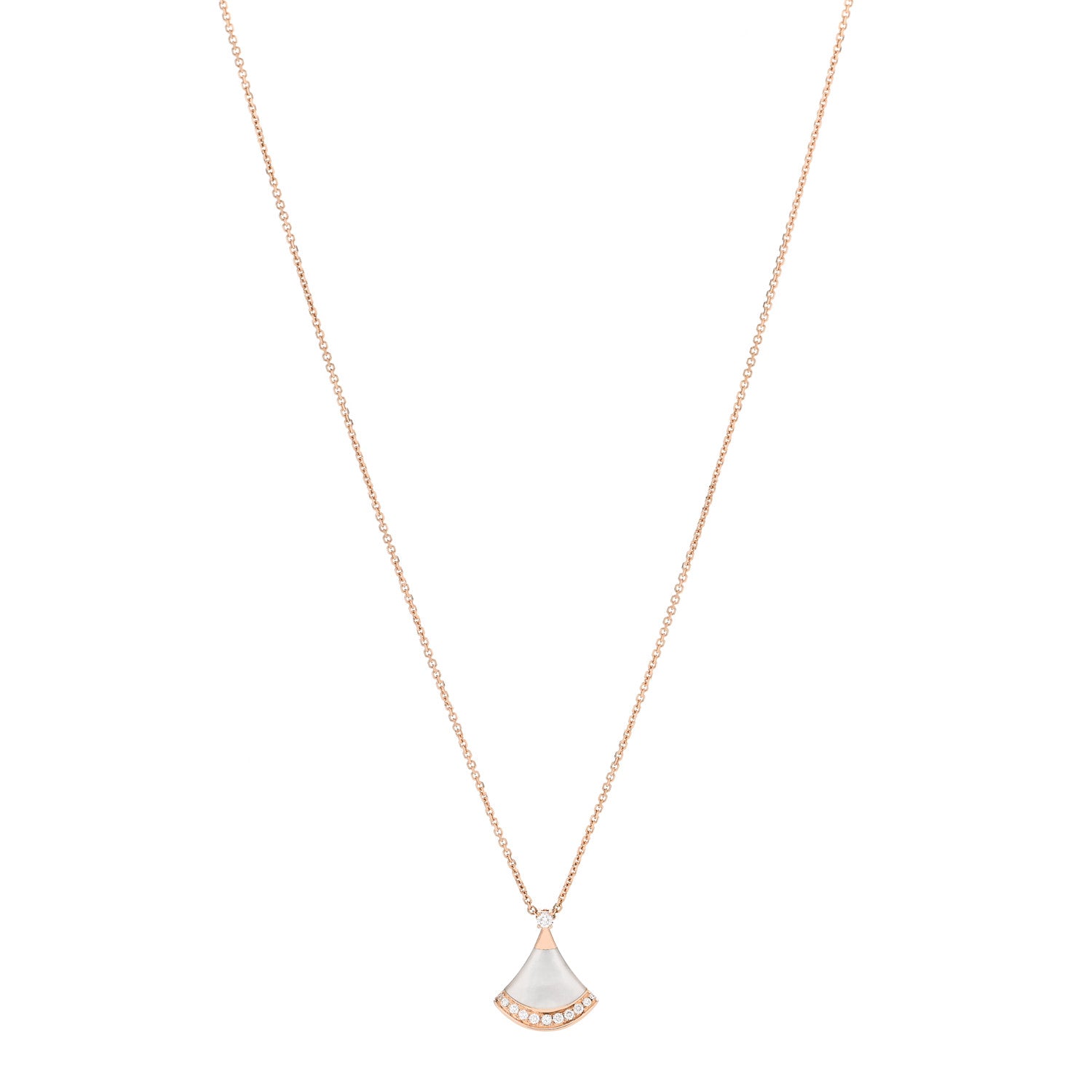 Bulgari 18K Rose Gold Diamond Mother of Pearl Divas' Dream Pave Pendant Necklace 1 of 6