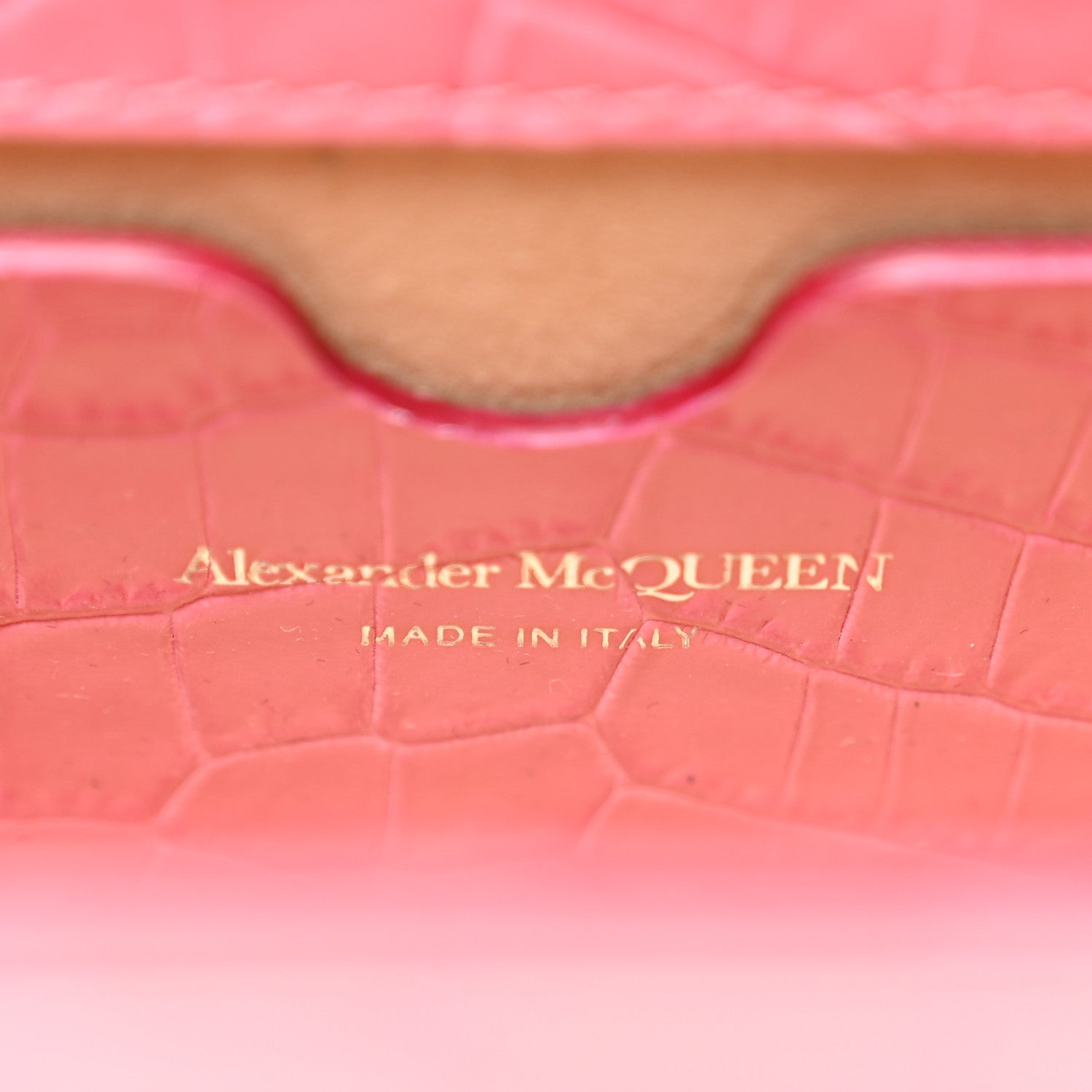 Alexander McQueen Calfskin Crocodile Embossed Mini Jeweled Knuckle Satchel Pink 6 of 14