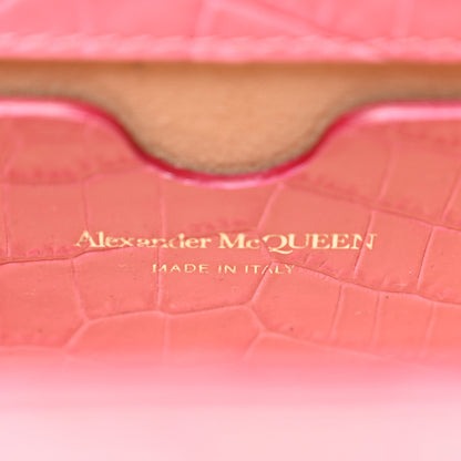 Alexander McQueen Calfskin Crocodile Embossed Mini Jeweled Knuckle Satchel Pink 6 of 14