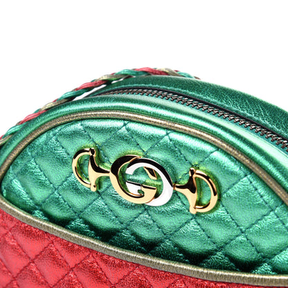 Gucci Laminated Nappa Trapuntata Mini Zumi Dome Shoulder Bag Rosso Jasmine Green Rame 11 of 13