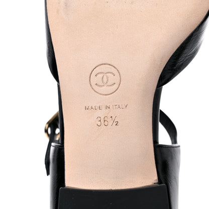 Chanel Glazed Calfskin Patent Cap Toe CC Mary Jane Flats 36.5 Black 7 of 10