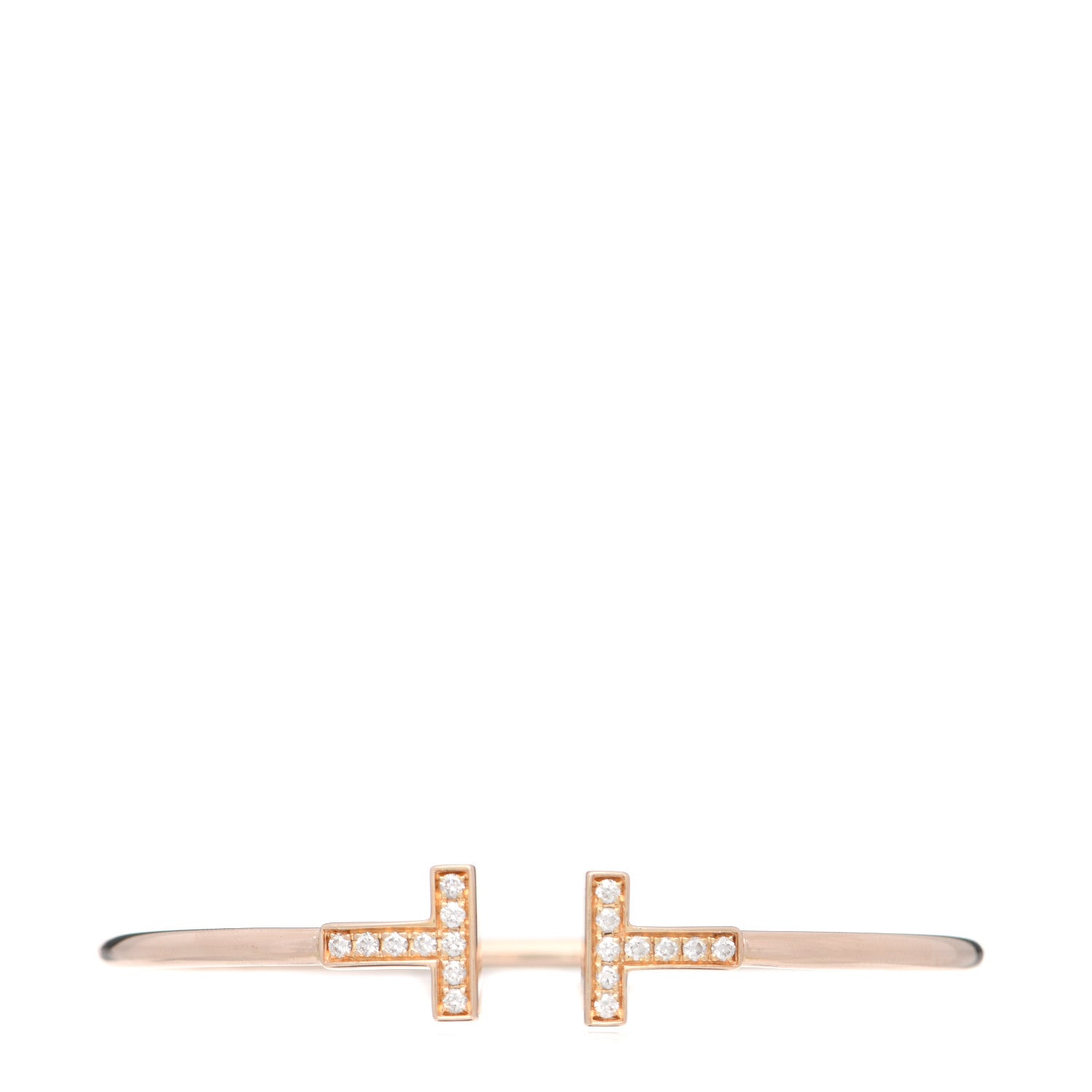 Tiffany 18K Rose Gold Diamond T Wire Bracelet 1 of 5