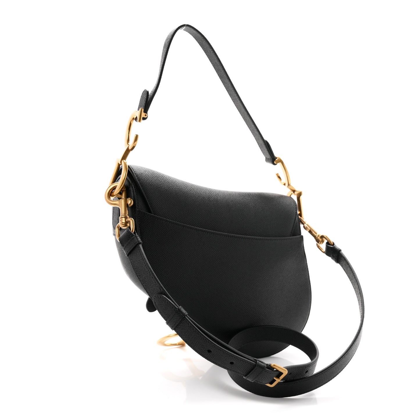 Grained Calfskin Saddle Bag With Strap Black