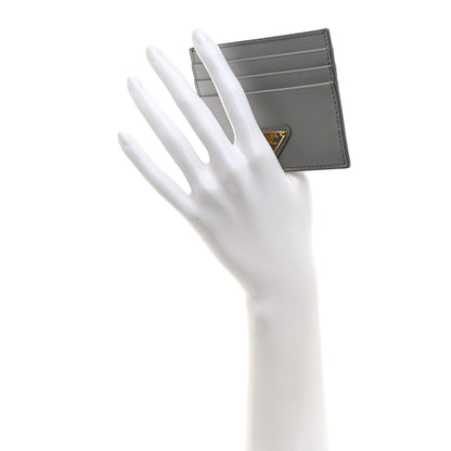 Prada Calfskin Triangle Card Holder Granite Gray 2 of 8