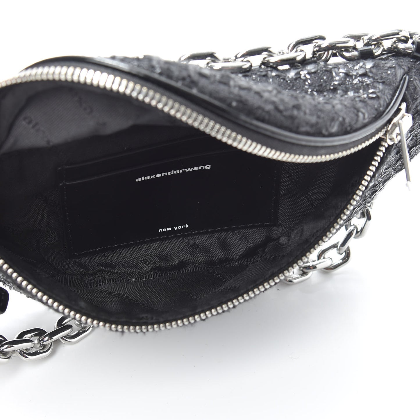Patent Tweed Chain Embellished Attica Belt Bag Black