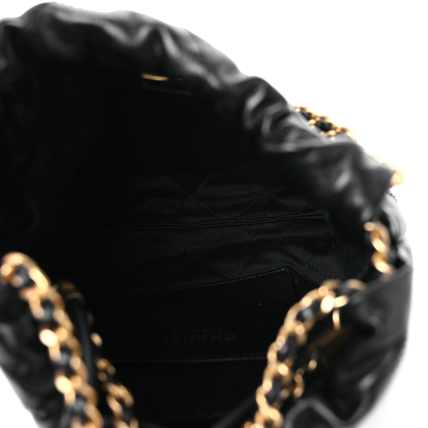 Shiny Crumpled Calfskin Quilted Pearl Mini Chanel 22 Black
