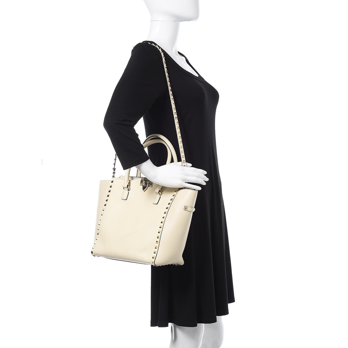 Vitello Rockstud Double Handle Tote Ivory