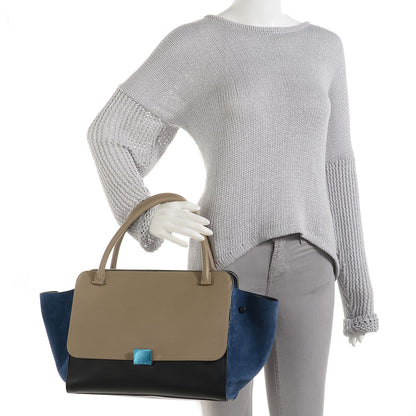 Celine Calfskin Suede Tri-Color Double Zip Trapeze Sand 2 of 9