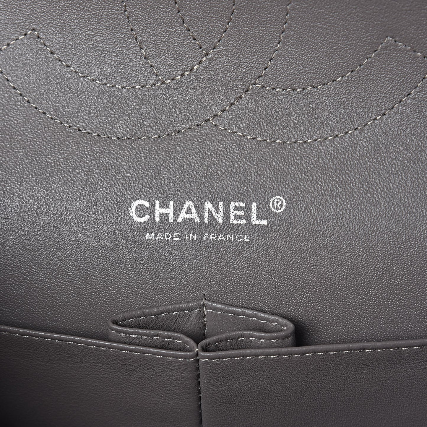 Patent Calfskin Quilted Jumbo Double Flap Grey