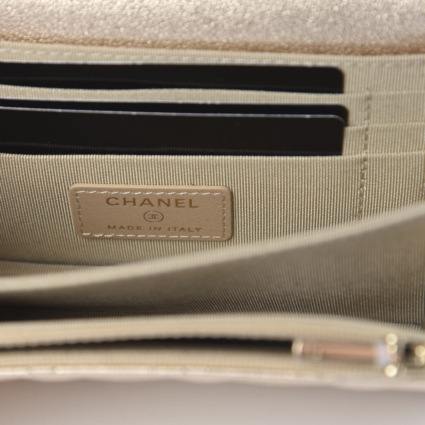 Metallic Lambskin Quilted Mini Wallet On Chain WOC Gold