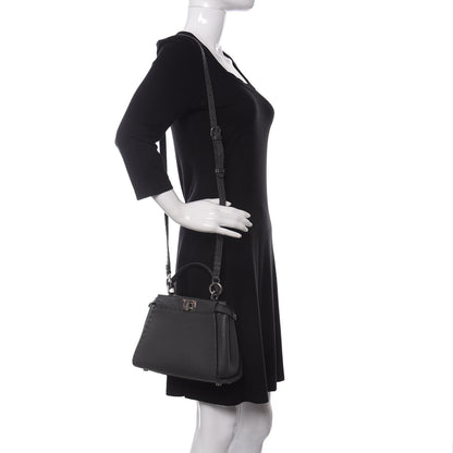 Fendi Cuoio Romano Selleria Bi-Color Mini Peekaboo Iconic Satchel Asfalto Latte 2 of 10