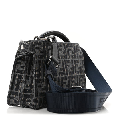 Fendi Chenille Vitello Seta FF Peekaboo I See U X Cross Satchel Blue Notte 3 of 10