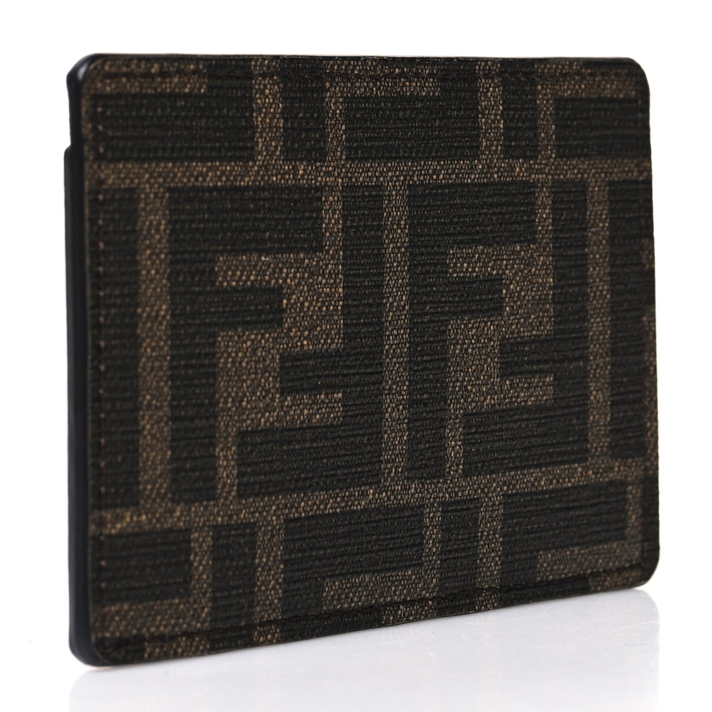 Vitello Century Matte Glazed Fabric FF Card Holder Tobacco Black