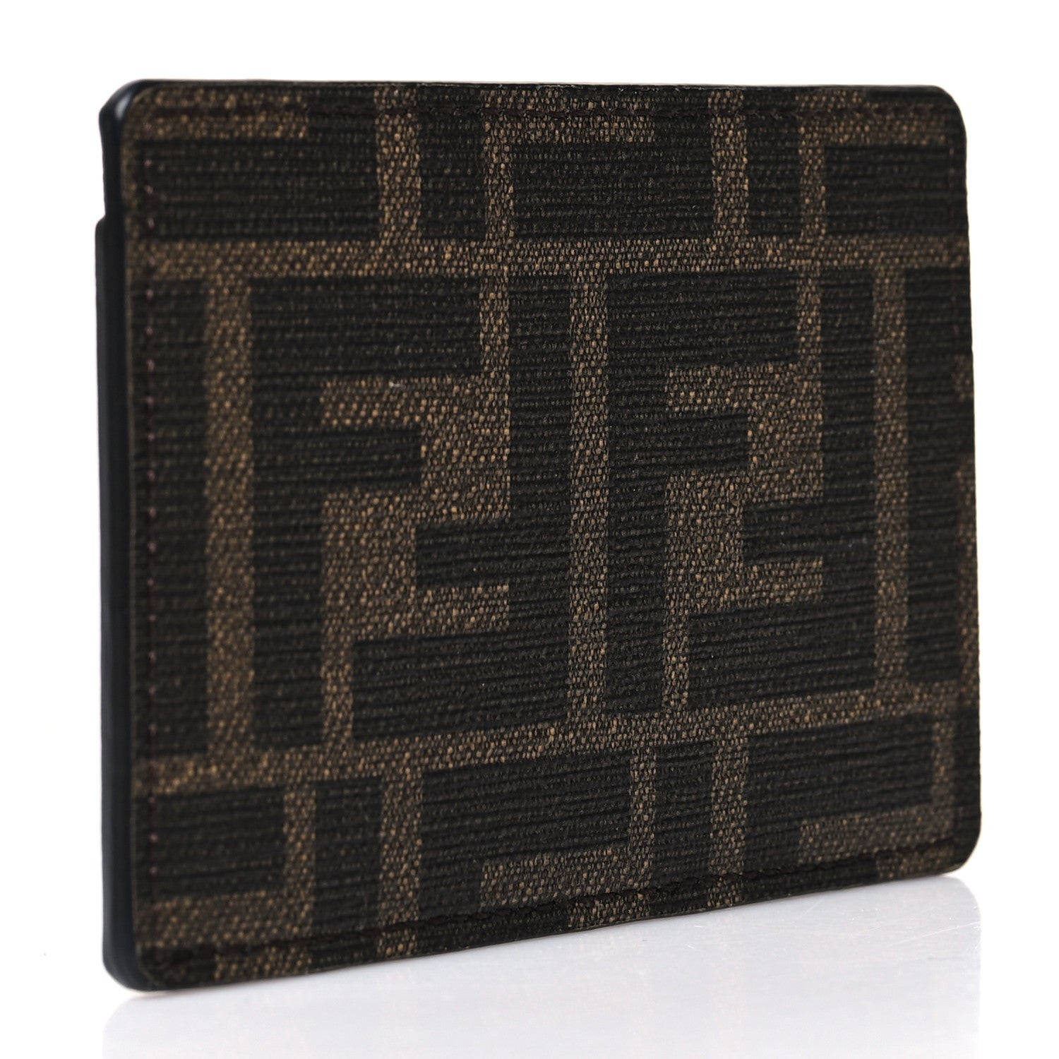 Fendi Vitello Century Matte Glazed Fabric FF Card Holder Tobacco Black 3 of 8