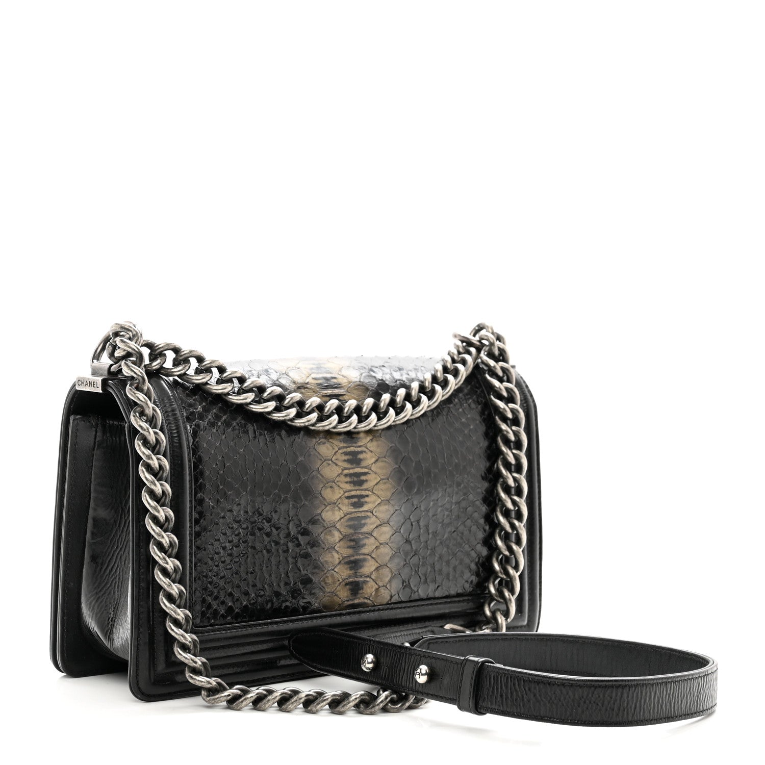 Chanel Patent Snakeskin Medium Boy Flap Black 3 of 11