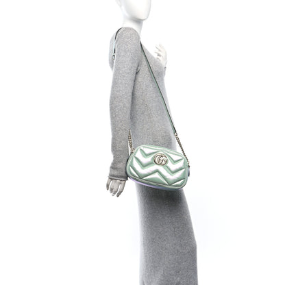 Gucci Iridescent Nappa Chevron Matelasse Small GG Marmont Chain Shoulder Bag Iridescent Salvy Green 2 of 10