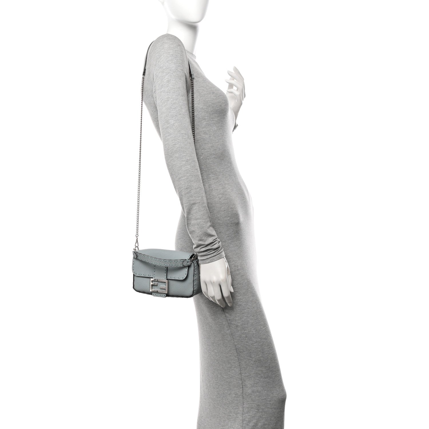 Fendi Cuoio Roma Sellerissima Nappa Sintetica Tape Stitch Mini Baguette Anice 2 of 11