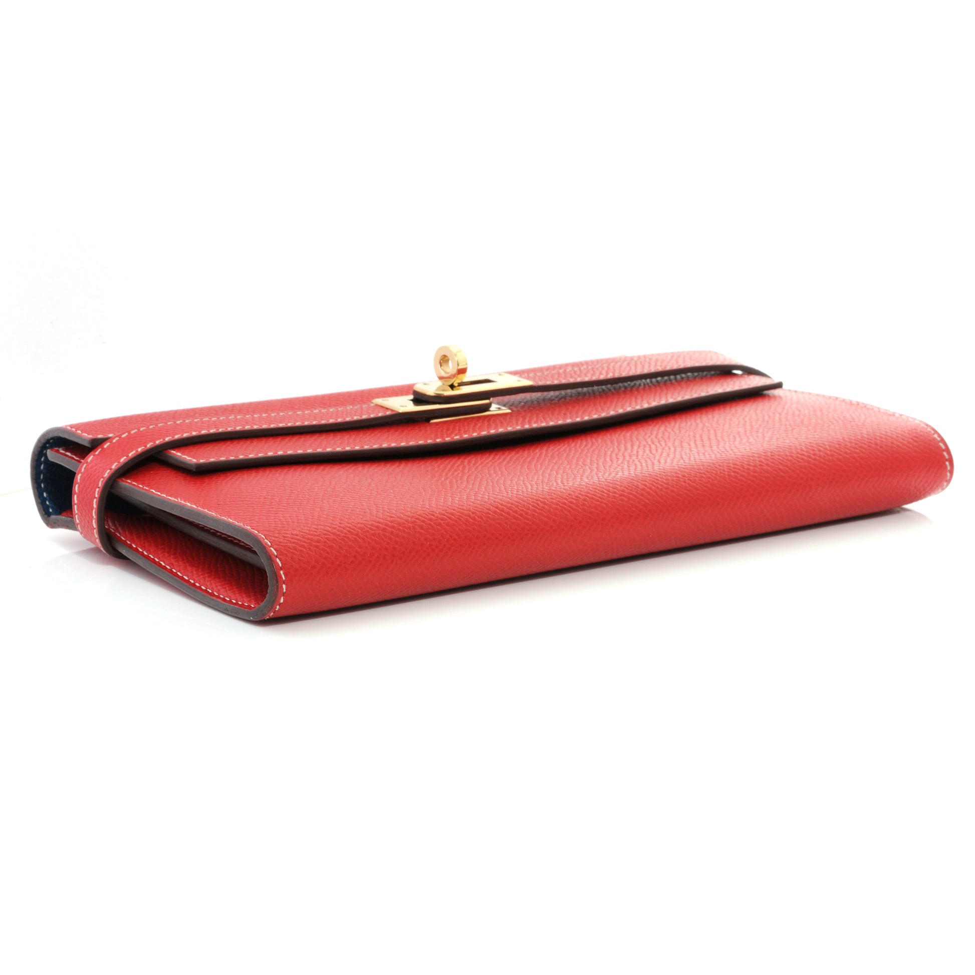 Hermes Epsom Kelly Longue Wallet Rouge Casaque and Bleu Thalassa 3 of 7