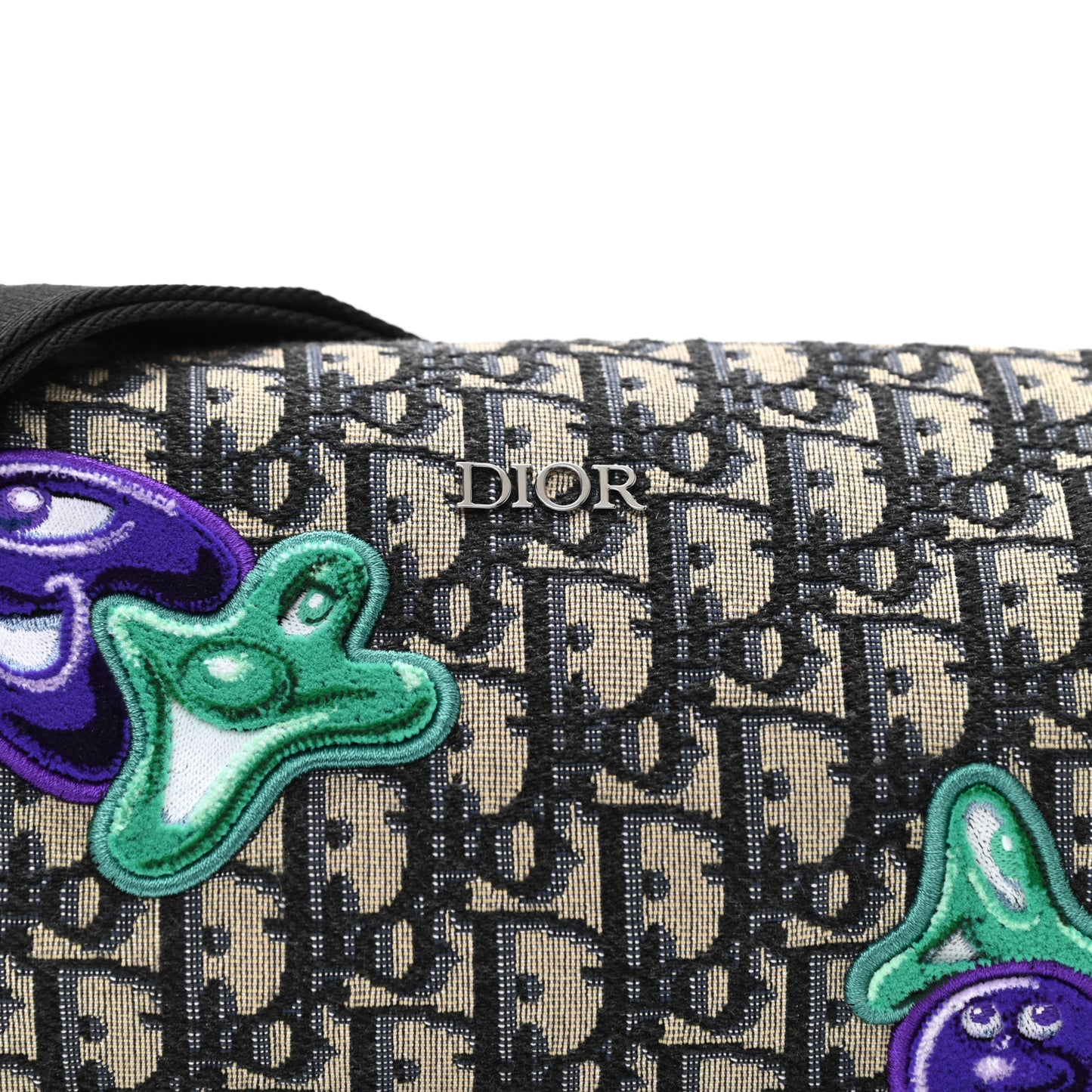 X KENNY SCHARF Oblique Canvas Embroidered Patches Roller Messenger Bag Charcoal
