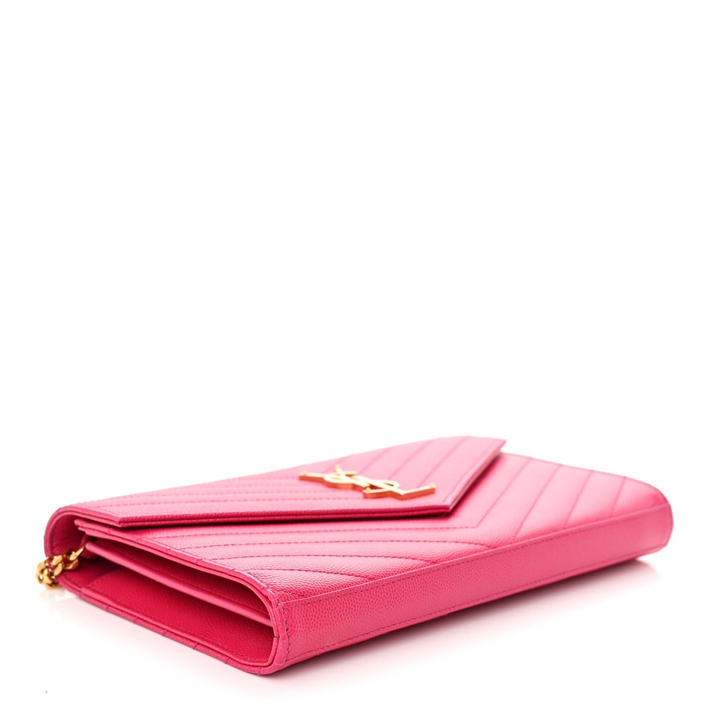 Grain De Poudre Matelasse Chevron Monogram Chain Wallet Hot Pink