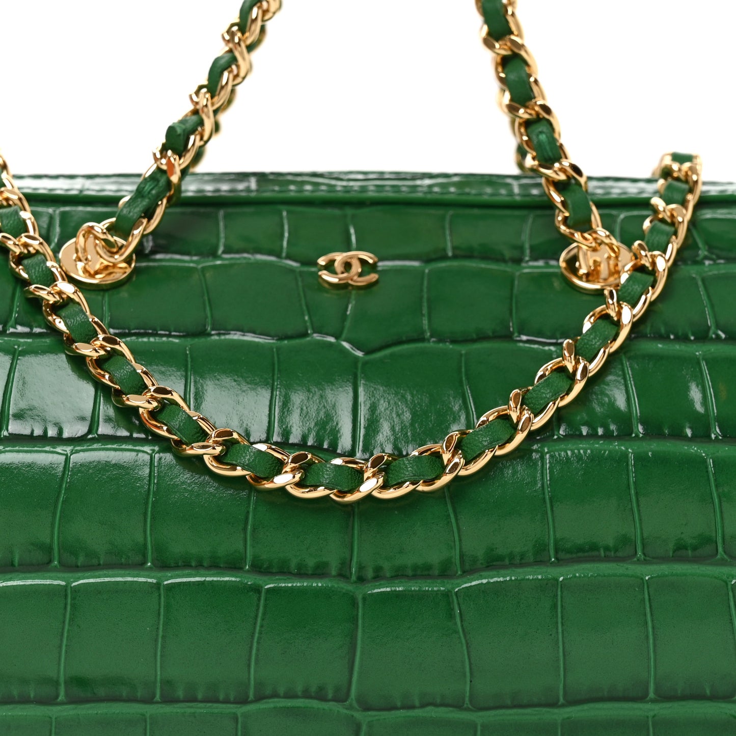 Calfskin Crocodile Embossed Mini Bowling Clutch With Chain Green