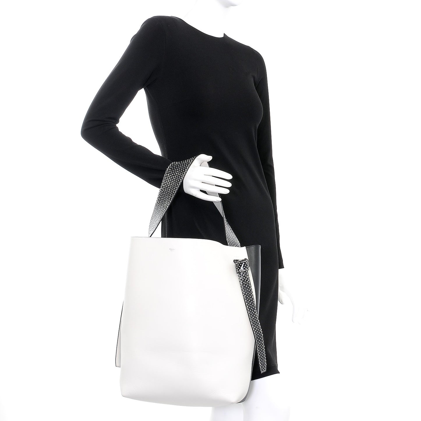 Shiny Smooth Calfskin Small Twisted Cabas White Black