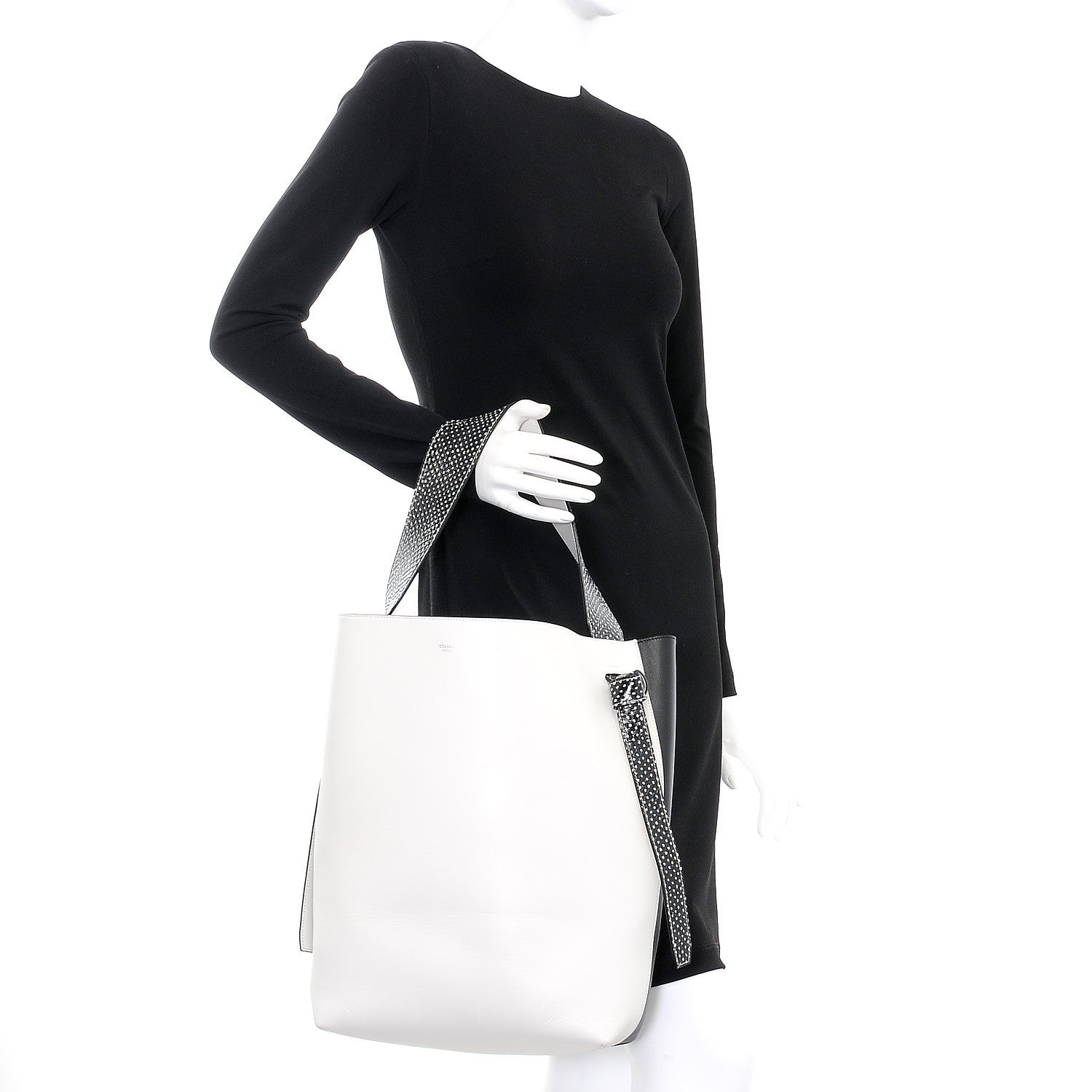 Celine Shiny Smooth Calfskin Small Twisted Cabas White Black 2 of 7