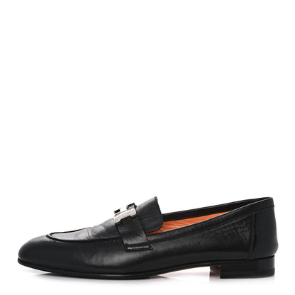 Hermes Goatskin Womens Paris Loafers 38.5 Black 1 of 9