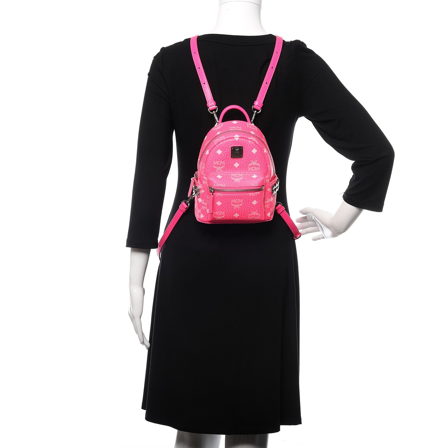 MCM Visetos Side Stud X-Mini Stark Bebe Boo Backpack Neon Pink 2 of 10