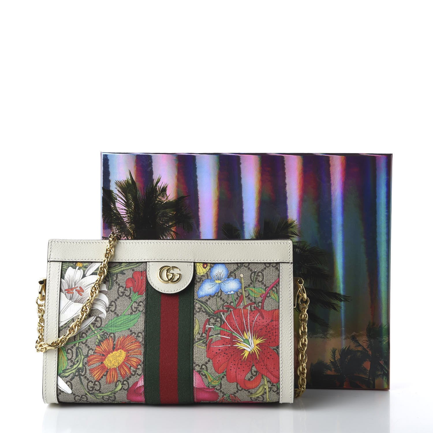Gucci GG Supreme Monogram Flora Web Small Ophidia Chain Shoulder Bag White 11 of 11