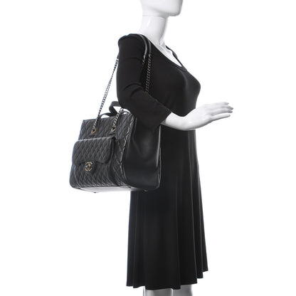 Chanel Metallic Grained Calfskin Quilted Large Casual Pocket Tote Black 2 of 12