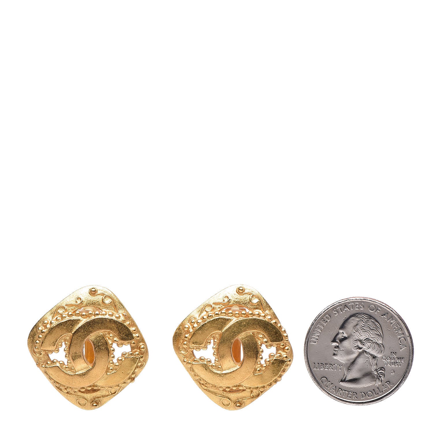 Chanel CC Square Clip On Earrings Gold 2 of 4