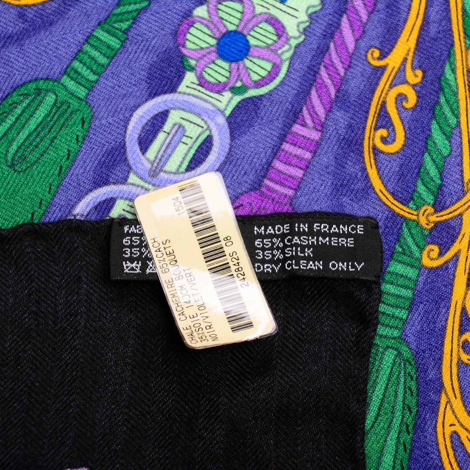 Hermes Cashmere Silk Bouquets Shawl 140 Noir Violet Vert 5 of 7