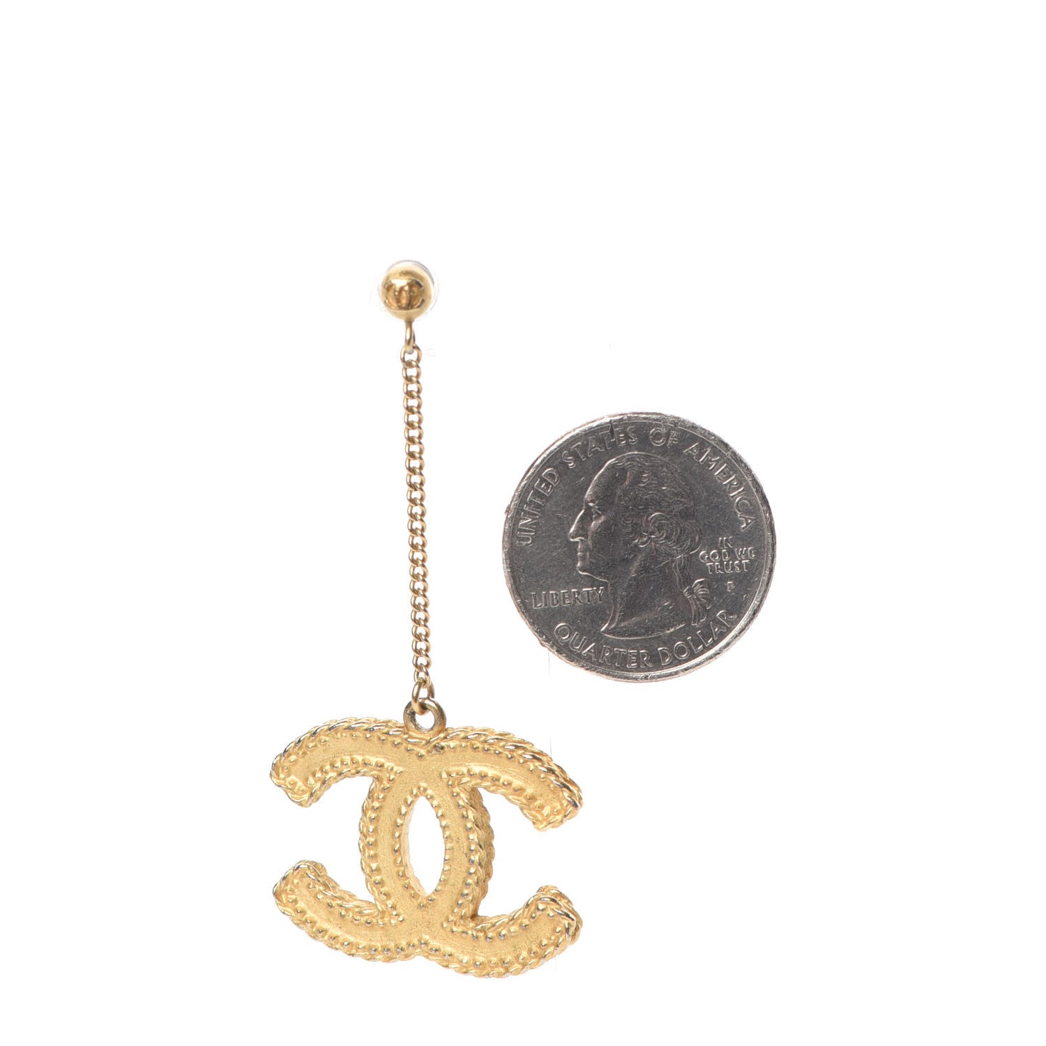 Chanel CC Drop Earrings Matte Gold 2 of 6