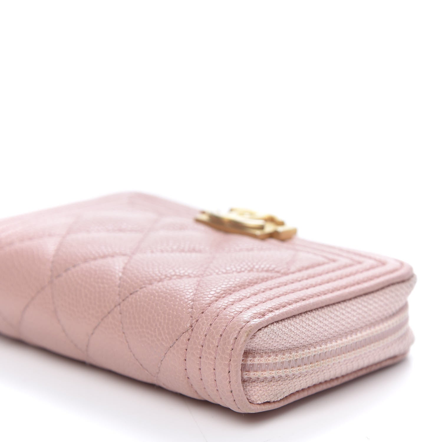Chanel Caviar Quilted Boy Zip Around Coin Purse Wallet Light Pink 7 of 10