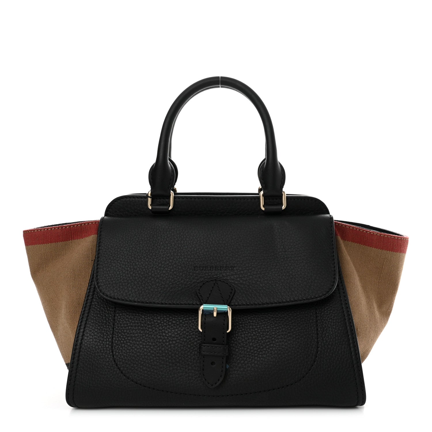 Burberry Canvas Mega Check Grained Calfskin Medium Harcourt Satchel Black 1 of 11