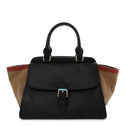 Burberry Canvas Mega Check Grained Calfskin Medium Harcourt Satchel Black 1 of 11